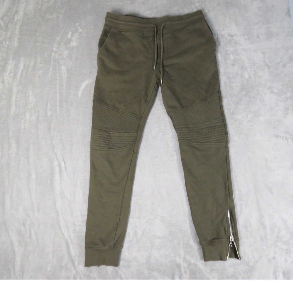 Forever 21 Joggers Mens Medium Olive Green Ribbed Moto Knee Zipper Ankle Cuffs